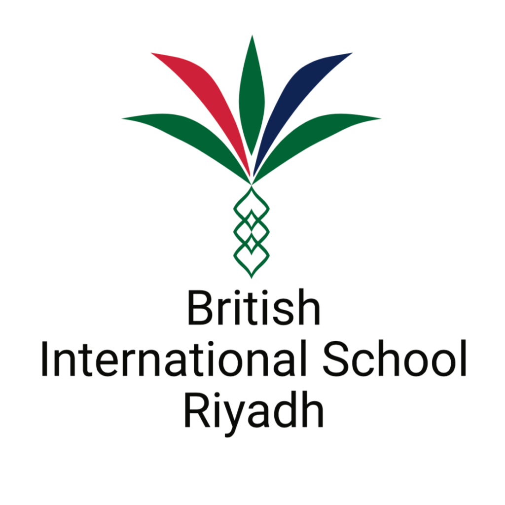 Colorful logo of British International School Riyadh with abstract design and modern typography.