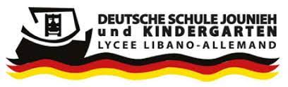 Modern German School and Kindergarten logo with Lebanese and German flags.