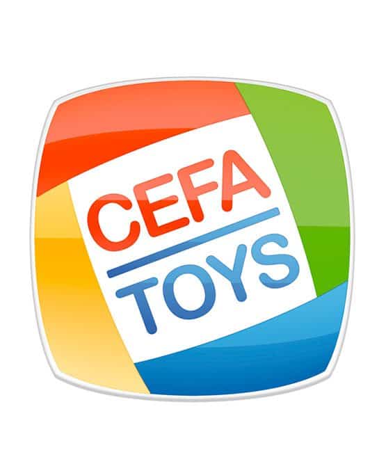 CEFA Toys logo with colorful segments and bold text for children’s toys branding.